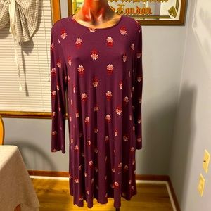 Long sleeve floral jersey swing dress